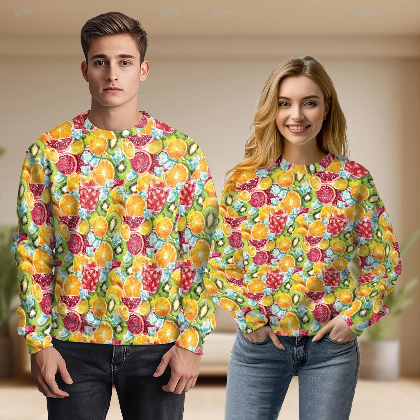 Colorful Mixed Fruit Sweatshirt, 3D All Over Print Tropical Fruit Crewneck Pullover for Men Women, Fruit Lover Gift - Netecom