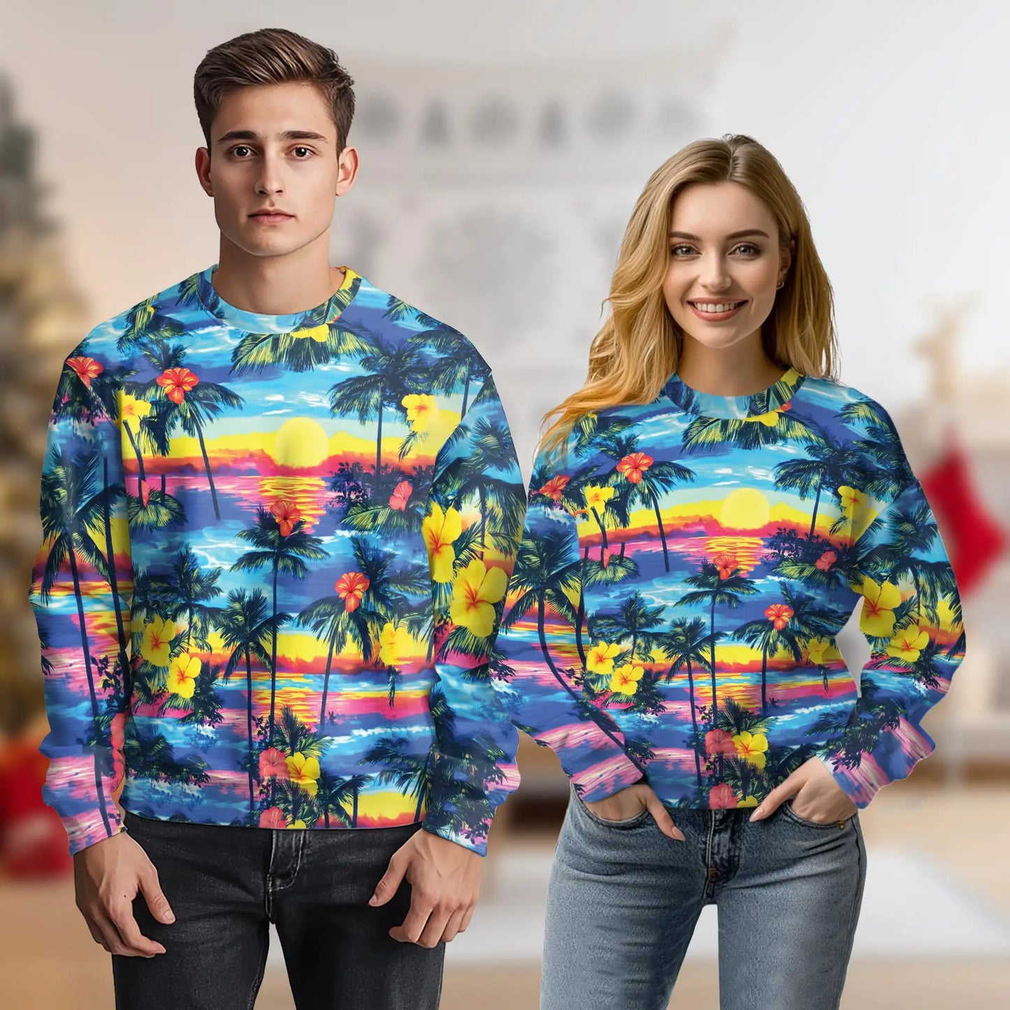 Diamond Head Sunset Sweatshirt, 3D All Over Print Hawaii Tropical Landscape Crewneck Pullover for Men Women, Hawaii Travel Gift - Netecom