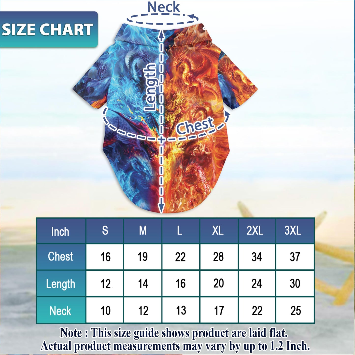 Netecom Matching Fire Dragon Aloha Hawaiian Shirt for Dog and Owner, Aloha Summer Shirt, Dragon Print Outfit for Pet and Human, Beach Vacation Casual Wear