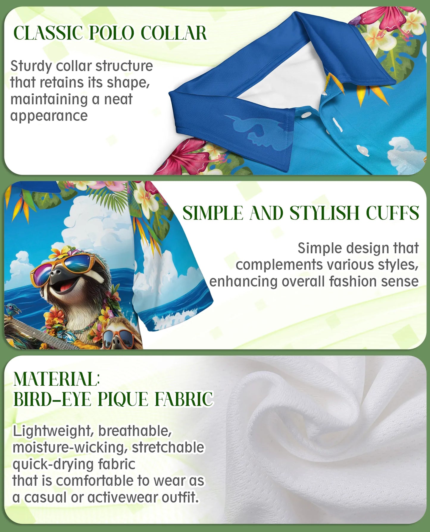 Sloth Beach Party 3D Polo Shirt for Men – Funny Tropical Animal Style | Netecom