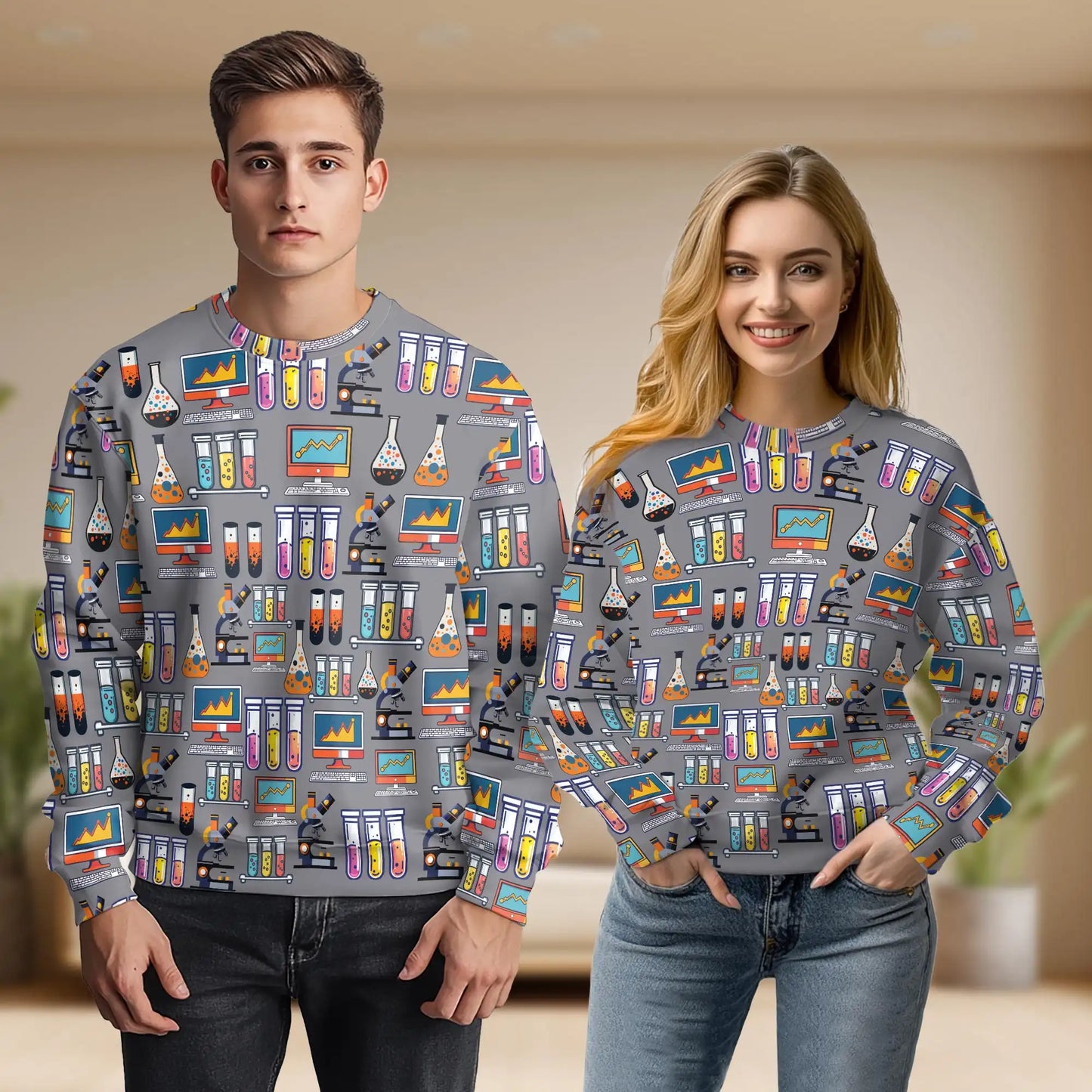 Science Laboratory Sweatshirt, 3D All Over Print Chemistry Lab Crewneck Pullover for Men Women, Scientist Gift - Netecom