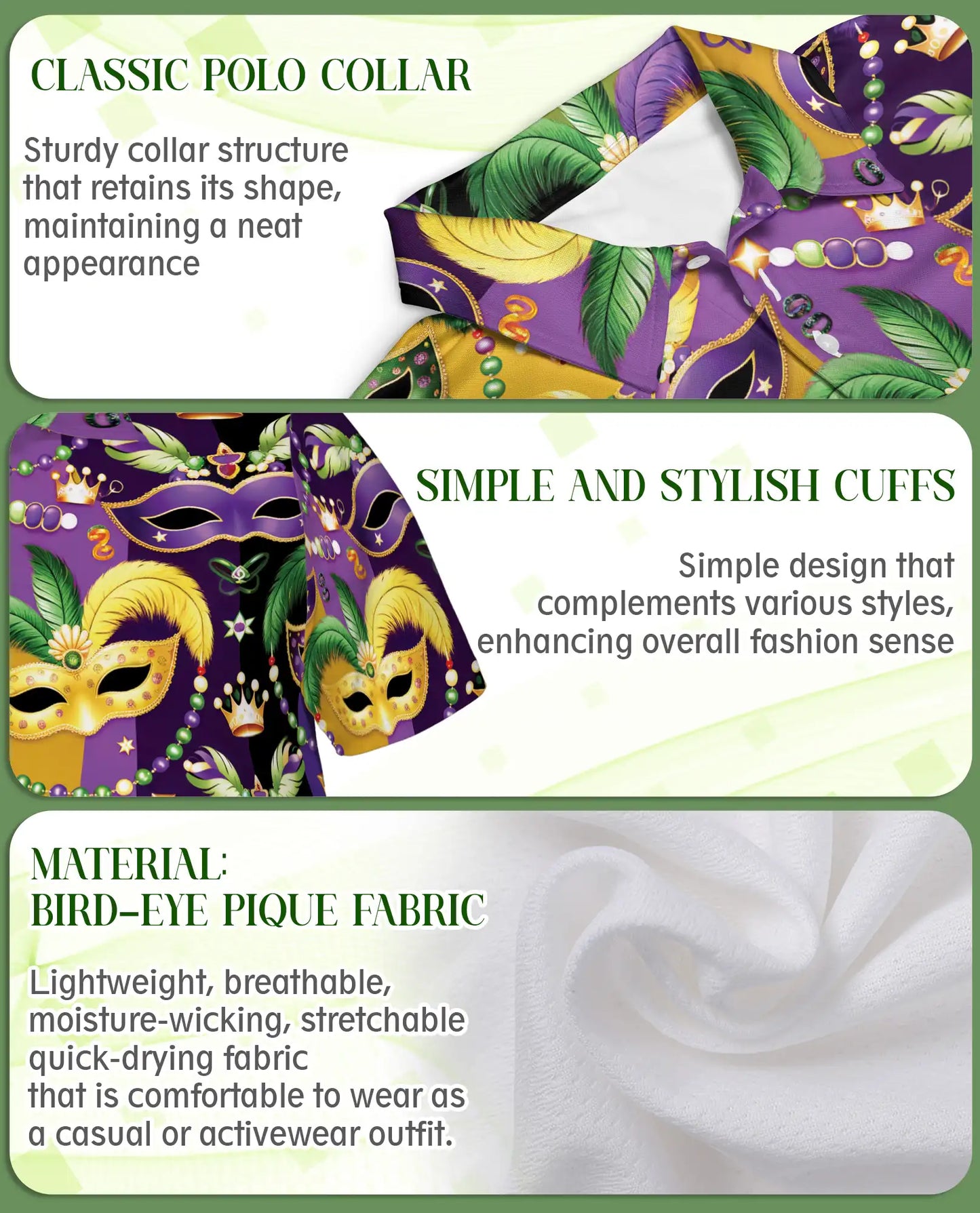 Mardi Gras Mask Pattern Hawaiian Polo Shirt | Netecom