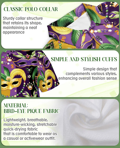 Mardi Gras Mask Pattern Hawaiian Polo Shirt | Netecom