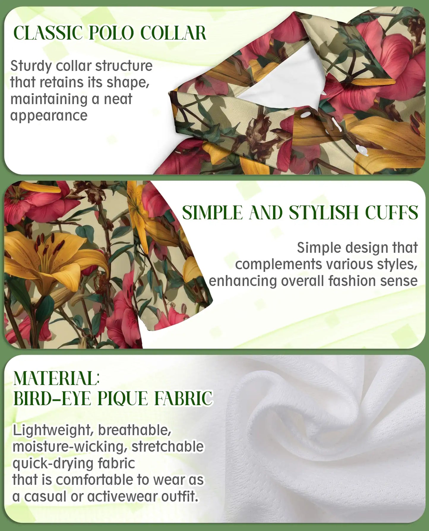 Vintage Lily Garden Floral Polo Shirt-Botanical Flower Pattern Design | Netecom