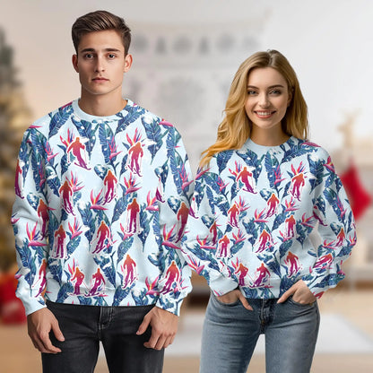 Skiing Palm Sweatshirt, 3D All Over Print Tropical Winter Sports Crewneck Pullover for Men Women, Skier Gift - Netecom