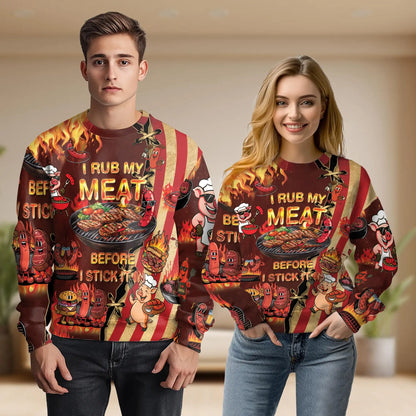 Funny BBQ Grilling Pig Sweatshirt, 3D All Over Print Barbecue Crewneck Pullover for Men Women, BBQ Lover Gift - Netecom