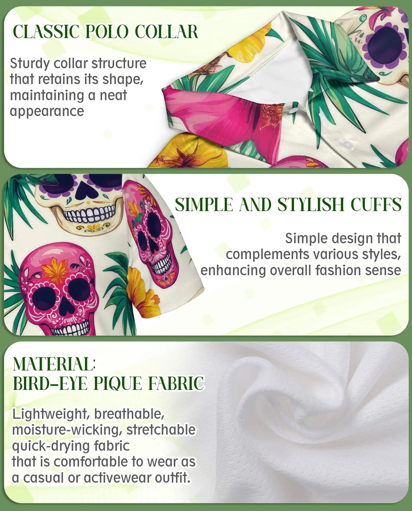 Sugar Skull Polo Shirt – Tropical Floral Print | Netecom