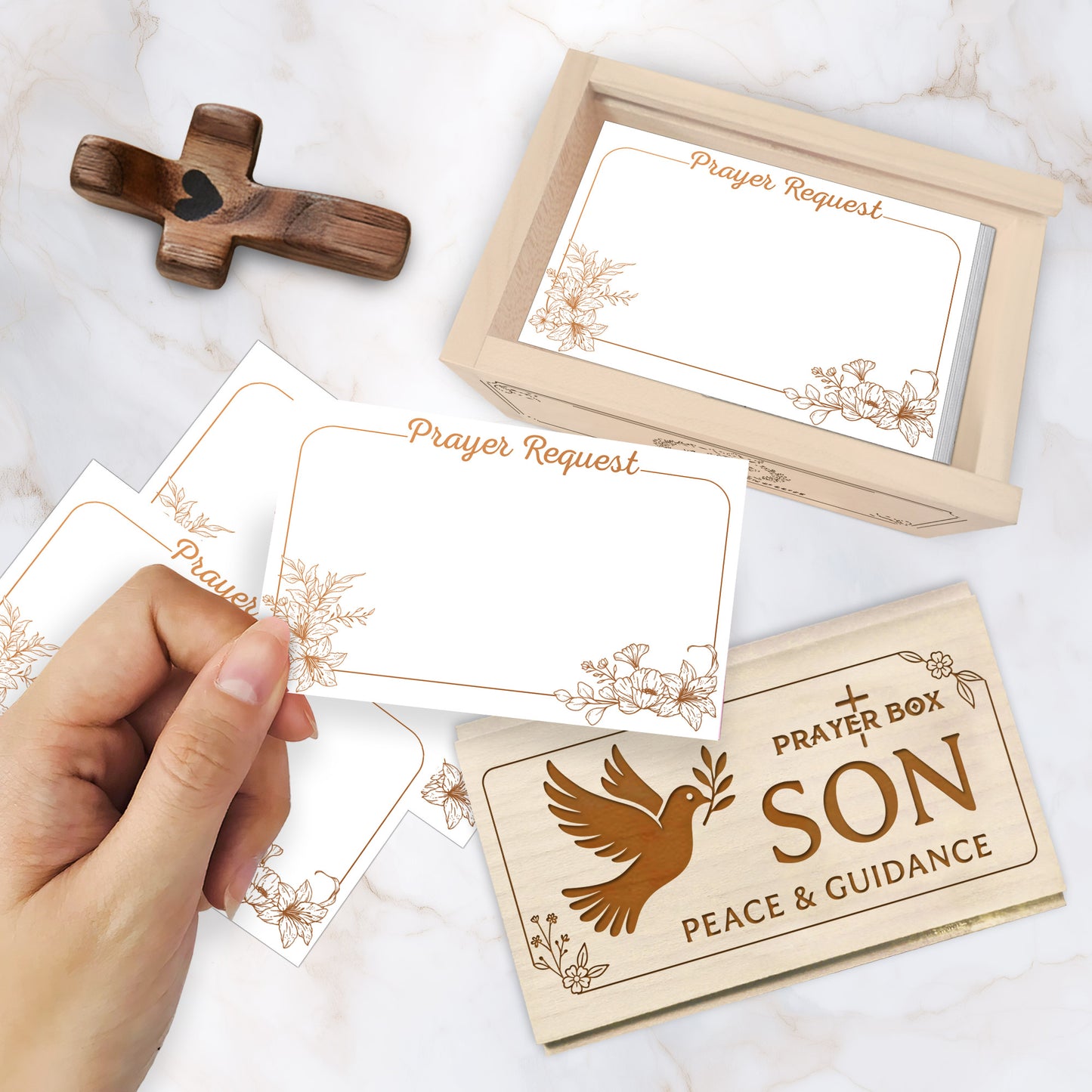 Netecom Personalized Prayer Box for Son with Custom Name on Box & Cross, Christian Gift with 100 Prayer Request Cards, Faith Keepsake for Son
