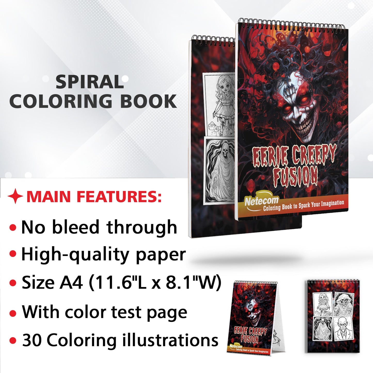 Eerie Creepy Fusion Spiral Bound Coloring Book, A Haunting Collection of Mysterious and Macabre Creations Await You in this Coloring Book Experience