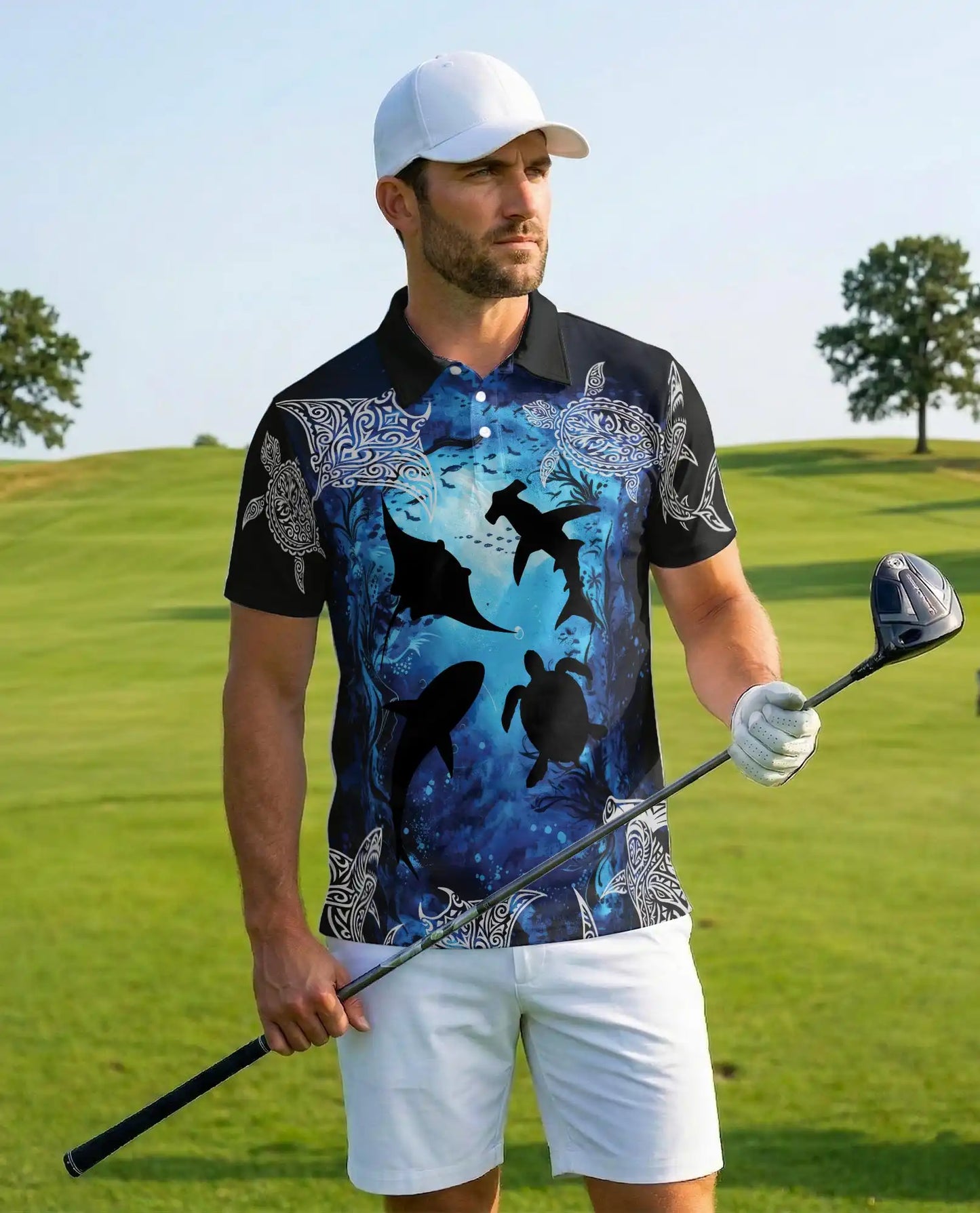 Ocean Turtle Shark Polo Shirt for Men – Tribal Sea Style | Netecom