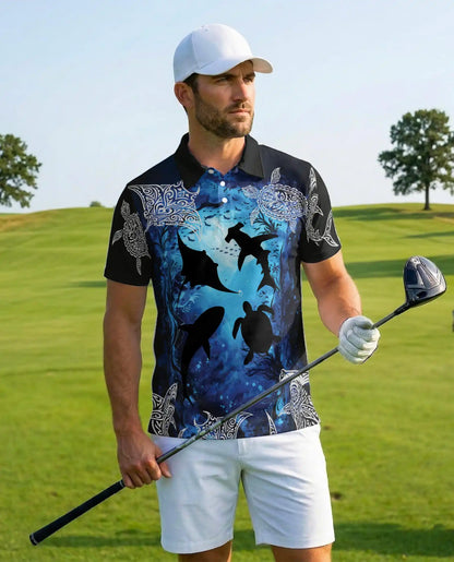 Ocean Turtle Shark Polo Shirt for Men – Tribal Sea Style | Netecom