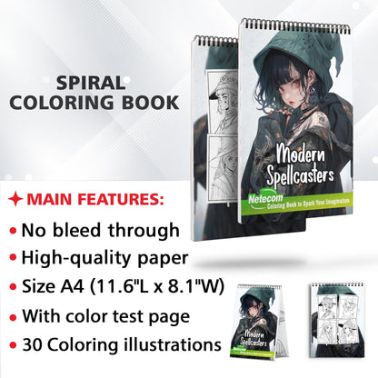 Modern Spellcasters Spiral Bound Coloring Book, Unleash Your Imagination with 30 Enchanting Coloring Pages, Exploring the Fusion of Modern Life and Mystic Arts