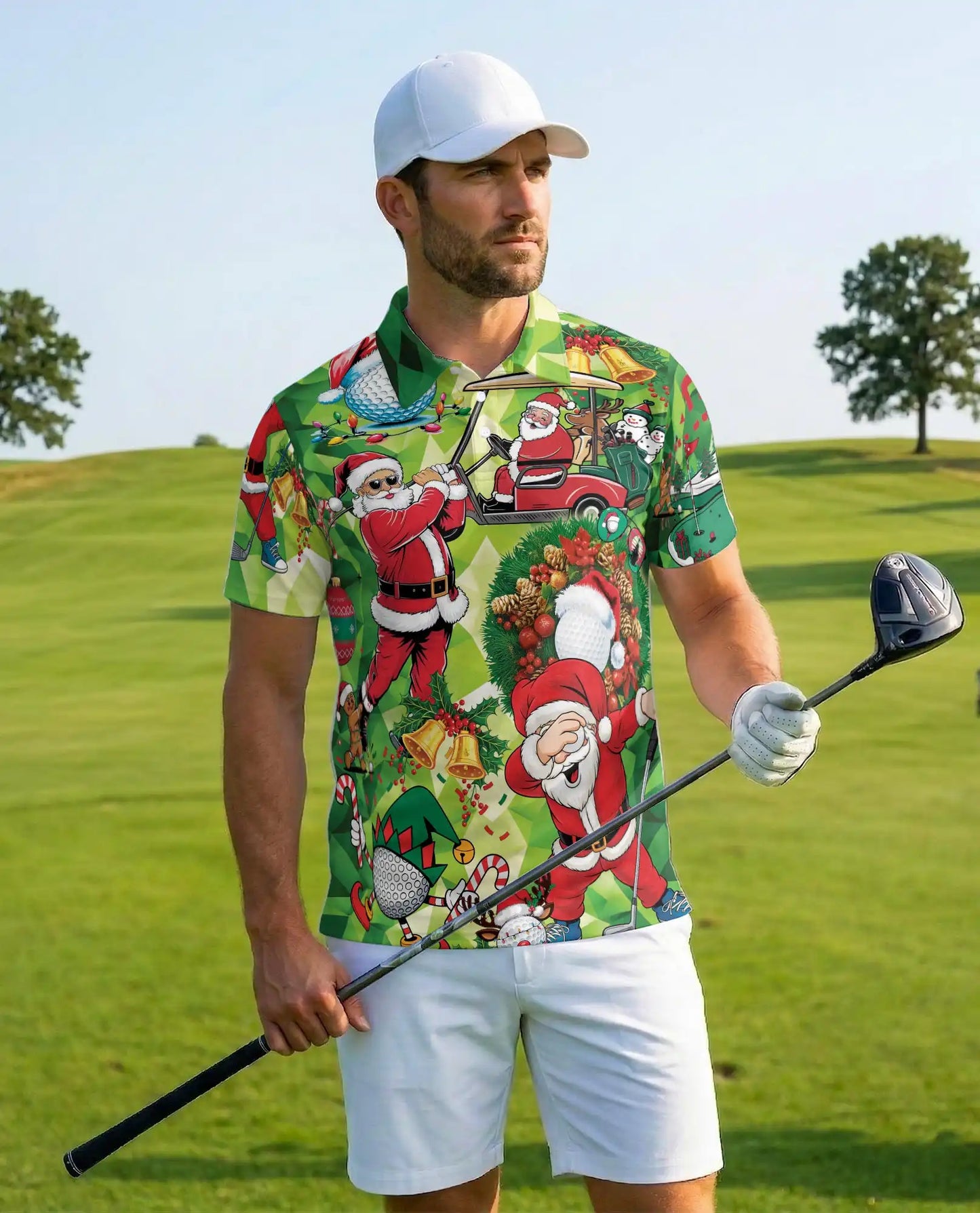 Funny Santa Golf 3D Polo Shirt for Men – Christmas Golfer Holiday Style | Netecom