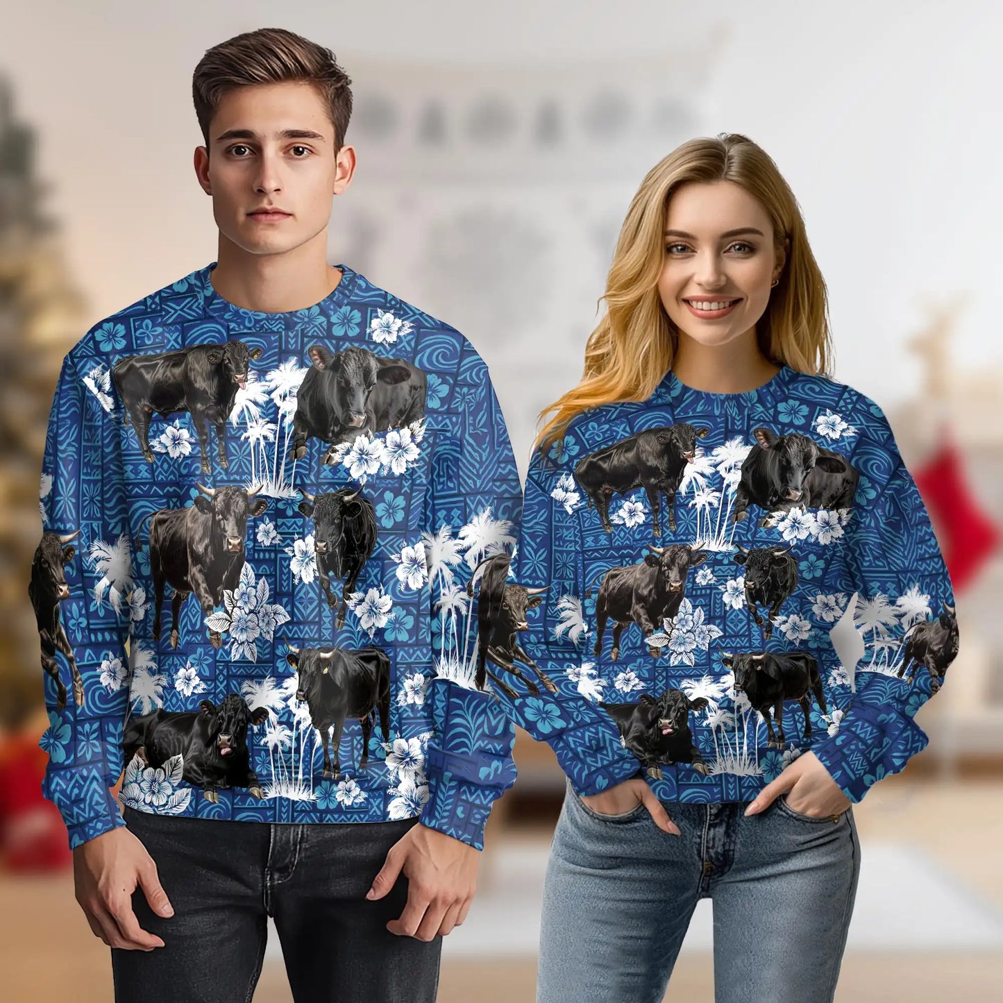 Black Angus Cattle Sweatshirt, 3D All Over Print Black Cow Farm Crewneck Pullover for Men Women, Cattle Lover Gift - Netecom