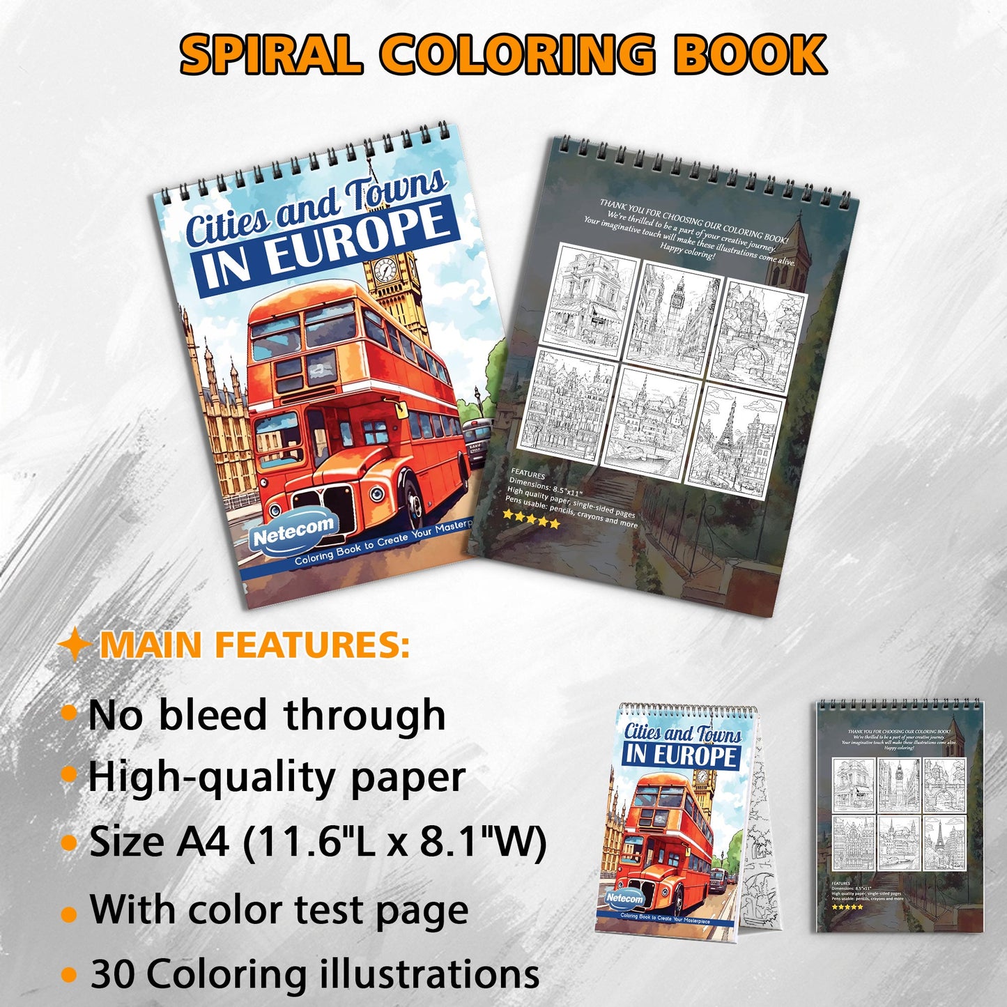 Cities and Towns In Europe Spiral Bound Coloring Book, Picturesque European Cities and Towns for a Cultural Art Journey, Perfect for Travel Enthusiasts