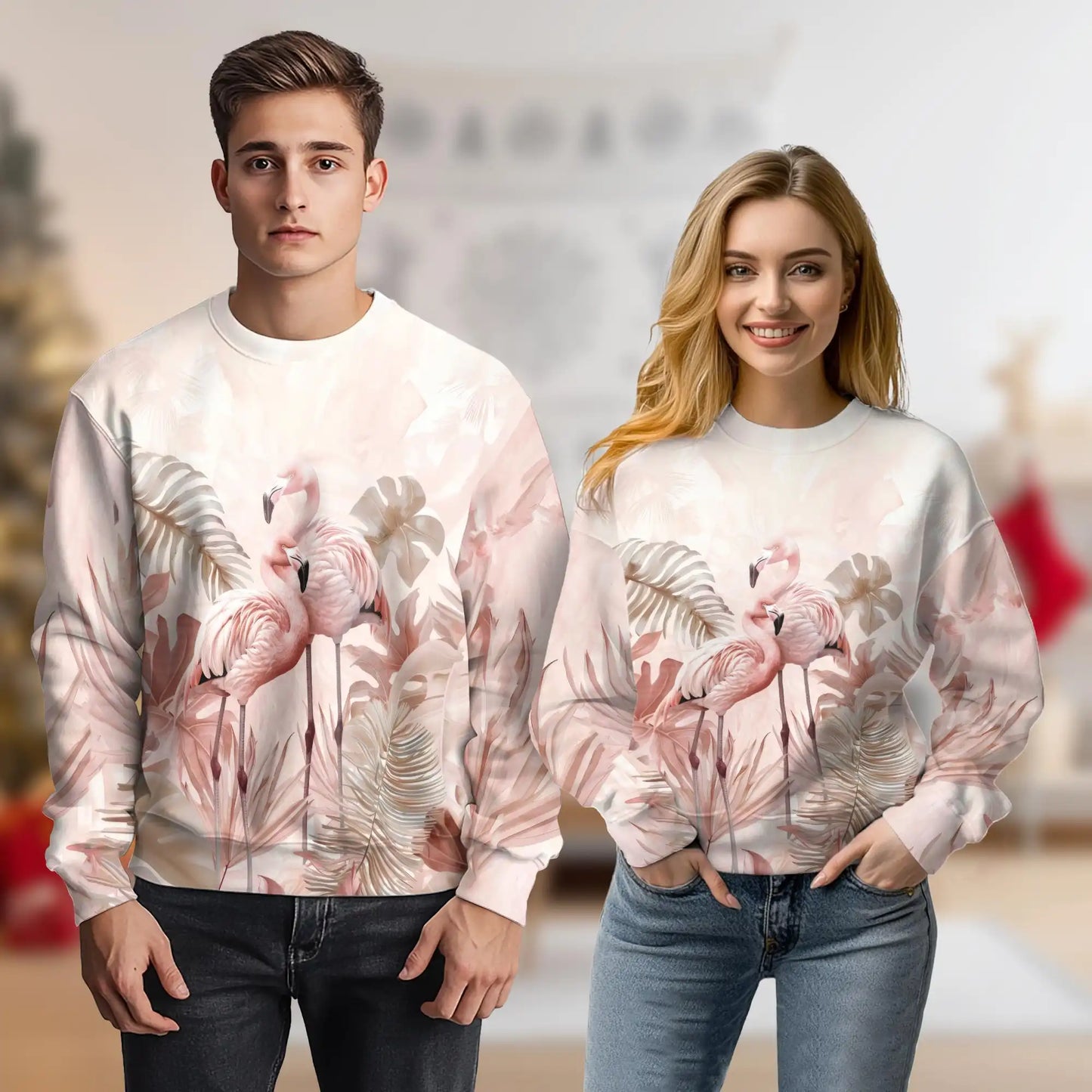 Art Flamingo Pink Sweatshirt, 3D All Over Print Colorful Tropical Bird Crewneck Pullover for Men Women, Flamingo Lover Gift - Netecom