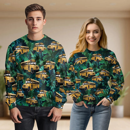 School Bus Sweatshirt, 3D All Over Print Yellow Bus Crewneck Pullover for Men Women, School Bus Lover Gift - Netecom