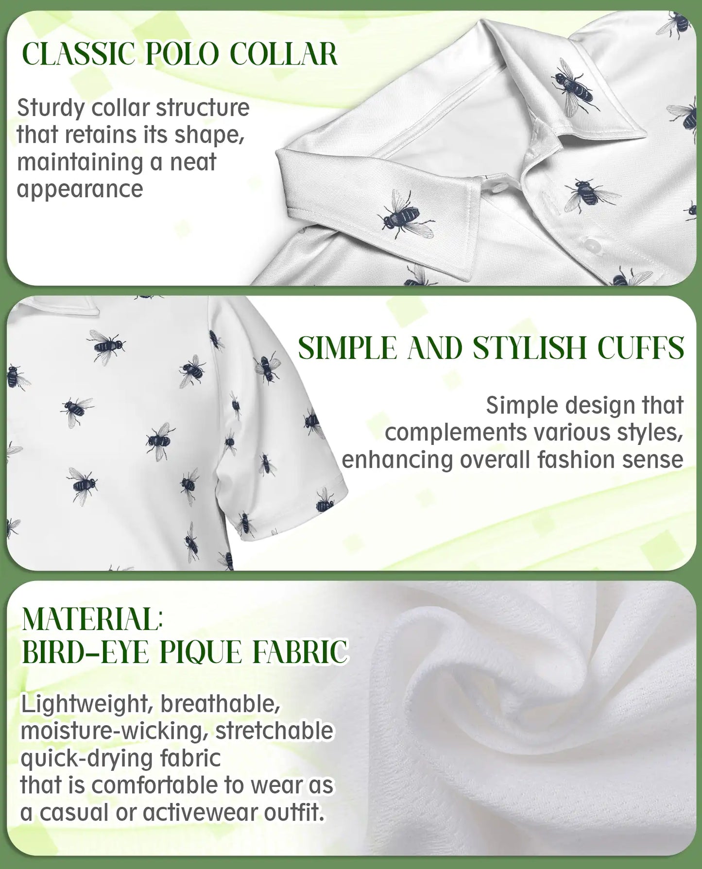 Bee Print Polo Shirt – Minimal Insect Pattern | Netecom