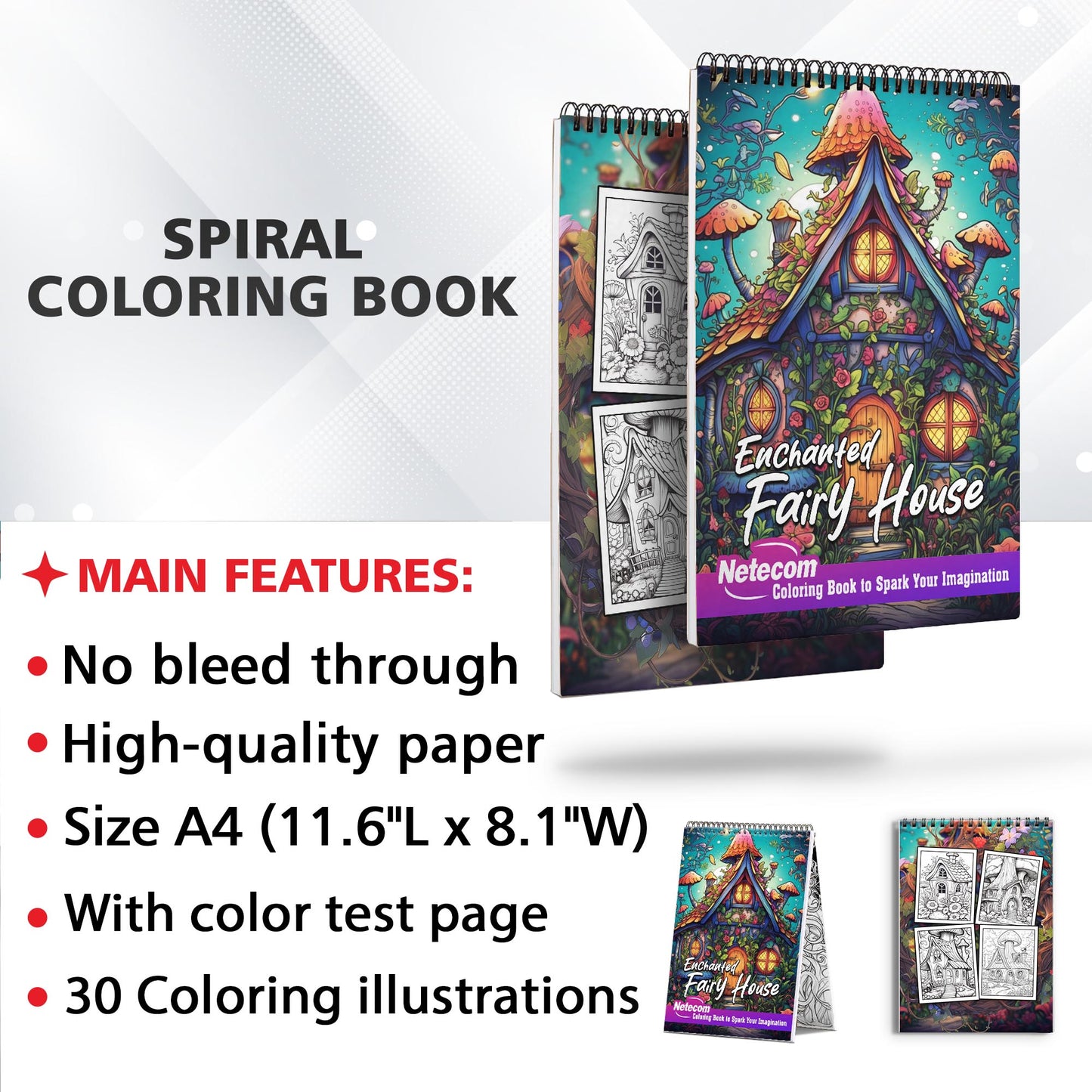 Enchanted Fairy House Spiral Bound Coloring Book, 25 Magical Fairy Homes For Adults Featuring Enchanted Fairy Mushrooms and Treehouses For Relaxation