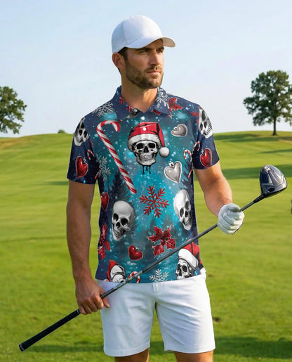 Christmas Skull 3D Polo Shirt for Men – Gothic Holiday Horror Style | Netecom