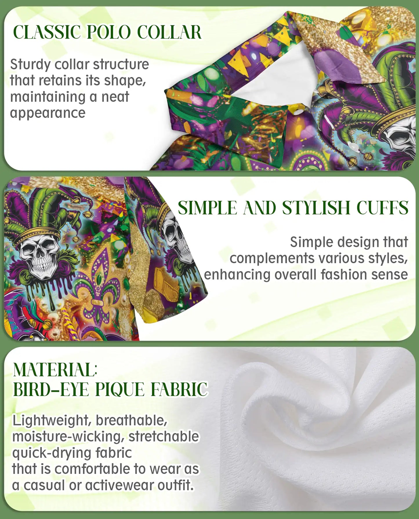 Mardi Gras Skull Jester Hawaiian Polo Shirt | Netecom