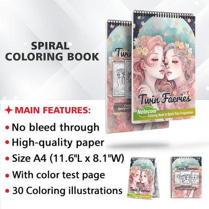 Twin Faeries Spiral Bound Coloring Book, Celebrate the Beauty of Twin Faeries with 30 Enchanting Coloring Pages