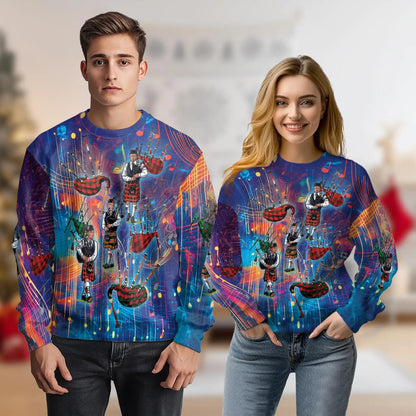 Bagpipes Player Sweatshirt, 3D All Over Print Scottish Music Crewneck Pullover for Men Women, Bagpipe Lover Gift - Netecom