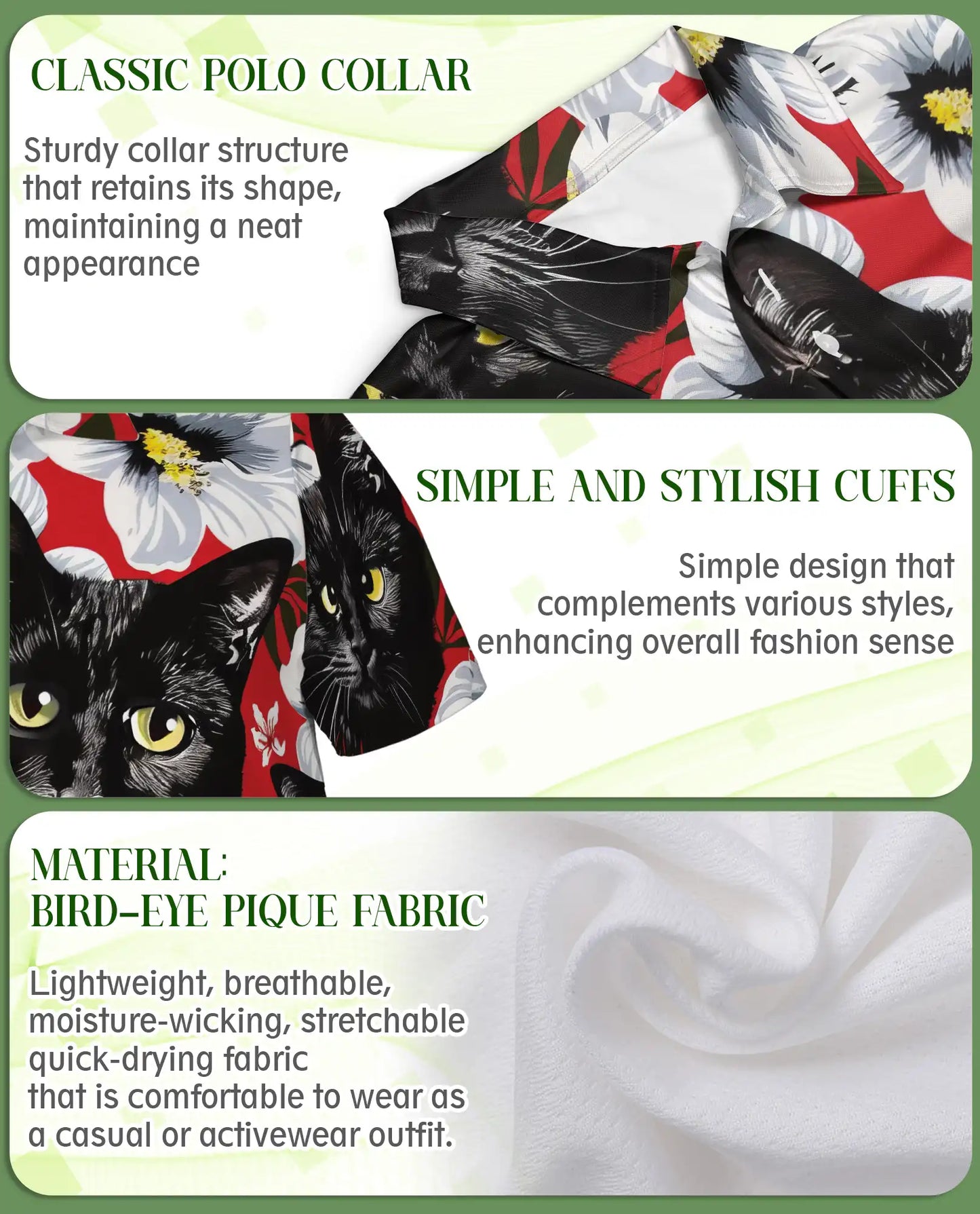 Black Cat Hawaiian Polo Shirt for Men | Netecom