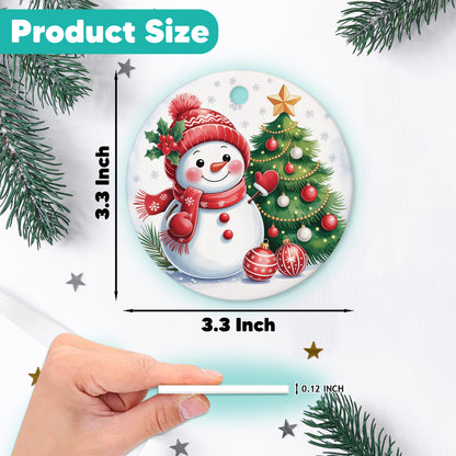 Netecom Smiling Snowman Christmas Tree Ornament, Cute Winter Snowy Snowman Ceramic Ornament for Christmas Tree Hanging Decorations Gift, Gifts for Family and Friend, Holiday Party Present