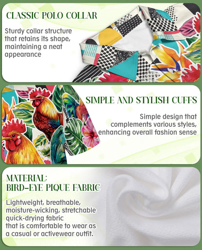 Rooster Tropical Polo Shirt – Colorful Farm Print | Netecom