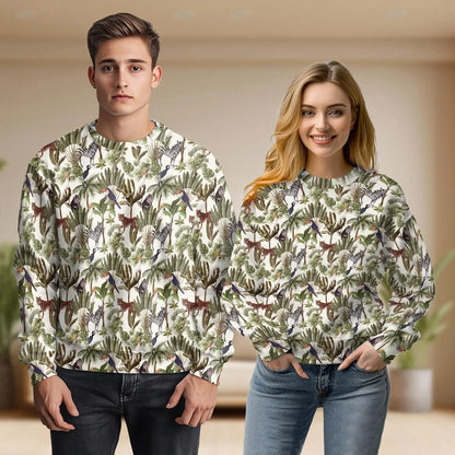 Jungle Animal Pattern Sweatshirt, 3D All Over Print Wildlife Crewneck Pullover for Men Women, Safari Animal Lover Gift - Netecom