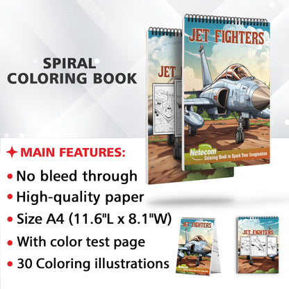 Jet Fighters Spiral Bound Coloring Book, Immerse Yourself in the Jet Fighters Coloring Book with 30 Captivating Illustrations of Fighter Jets