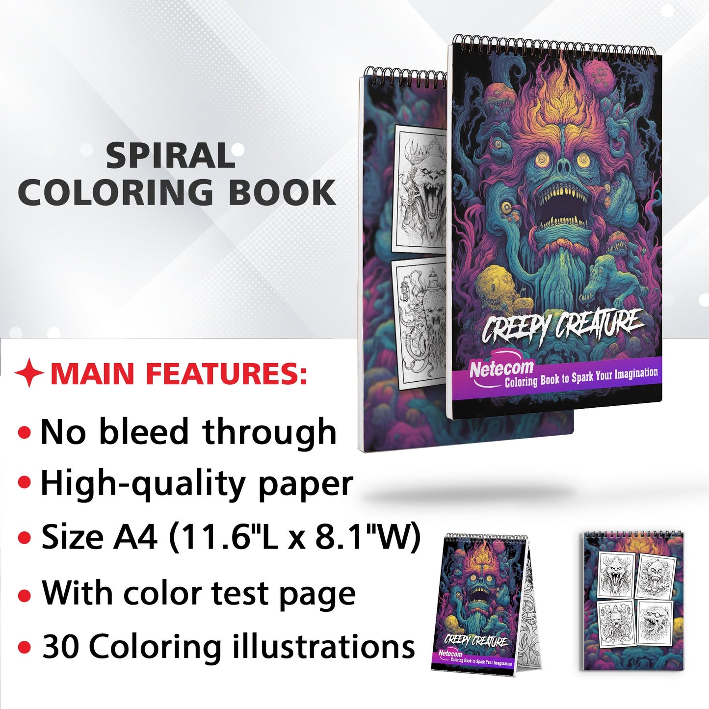 Creepy Creature Spiral Bound Coloring Book, Unveil 30 Intricate Coloring Pages, Filled with Creepy Creatures and Gothic Elements, for a Hauntingly Beautiful Coloring Experienc