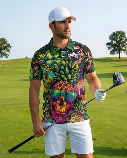 Psychedelic Alien Road Trip Polo Shirt – Fun Cosmic Print for Men | Netecom