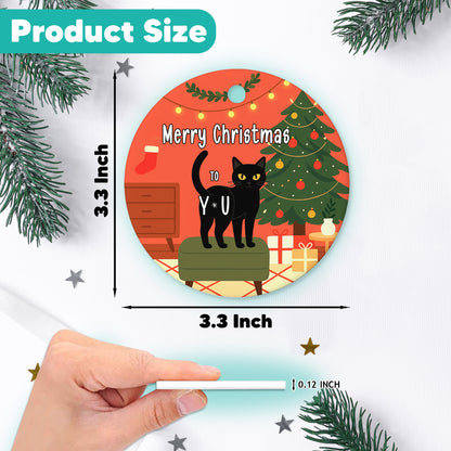 Netecom Funny Black Cat Christmas Ornament, Merry Christmas To You Ceramic Ornament for Xmas Tree Hanging Decorations Gift, Home Decor, Gifts for Friends & Family, Holiday Party Present