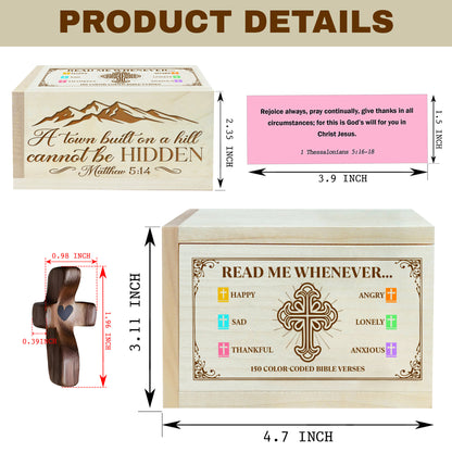 Netecom Personalized Bible Verse Box, Wooden Scripture Box with 150 Color-Coded Verses & Custom Name Prayer Cross – Christian Faith Gift