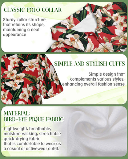 Red Floral Polo Shirt – Tropical Orchid Print | Netecom