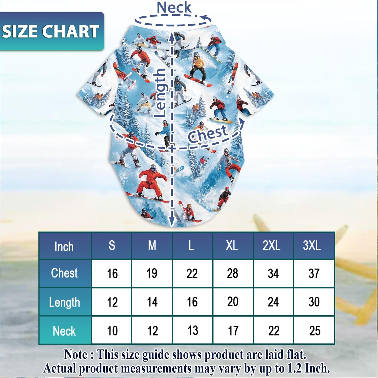Netecom Matching Snowboarding Skiing Aloha Hawaiian Shirt for Dog and Owner, Winter Sport Inspired Summer Shirt, Coordinated Beach Vacation Casual Wear for Pet and Human