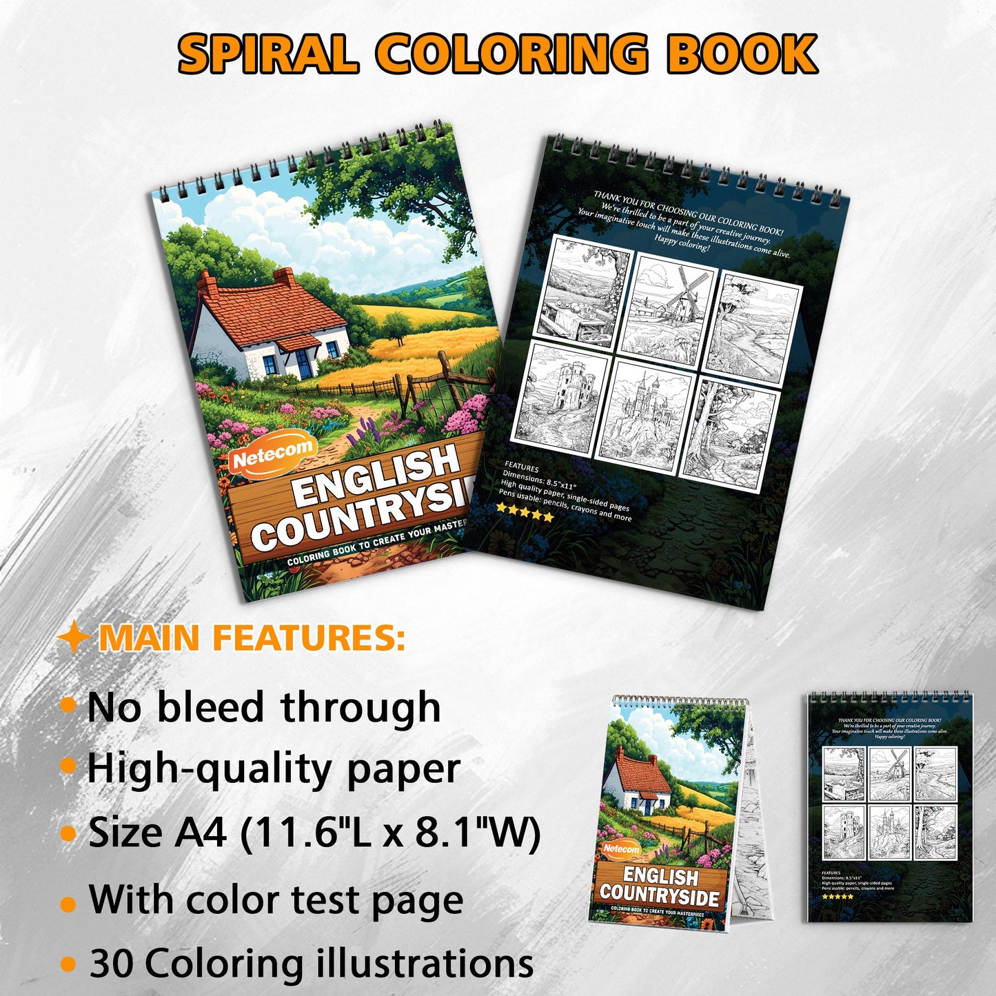 English Countryside Spiral Bound Coloring Book, Tranquil English Countryside Scenes, Ideal for Relaxation and Lovers of Rustic and Pastoral Beauty