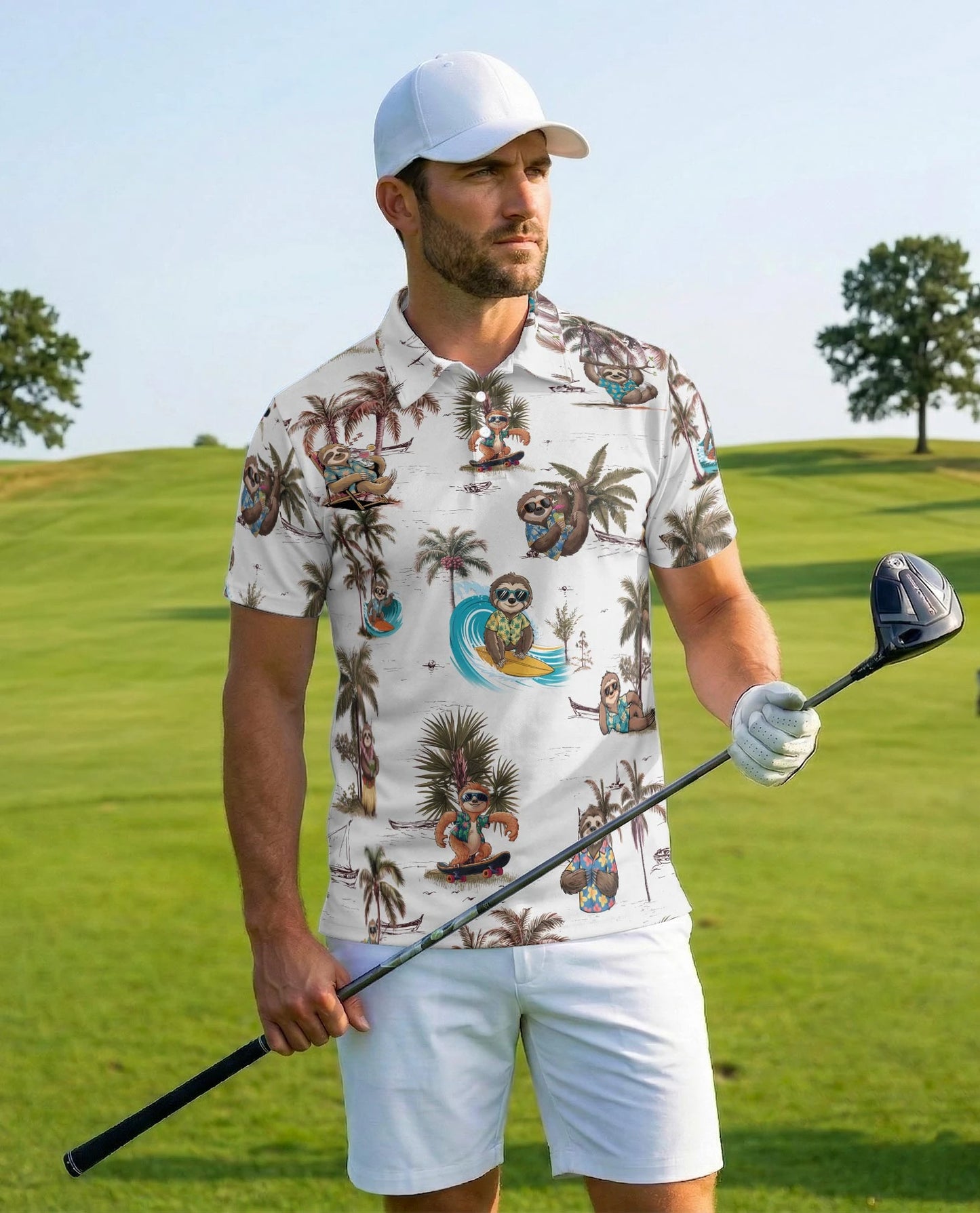 Funny Sloth Summer Beach Polo Shirt for Men – Tropical Animal Style | Netecom
