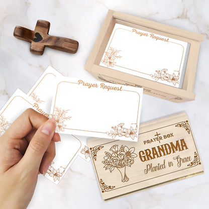 Netecom Personalized Grandma Prayer Box with Custom Name on Box & Wooden Cross, Christian Keepsake with 100 Prayer Request Cards, Faith Gift for Grandma