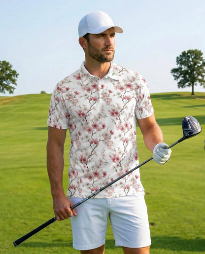 Cherry Blossom Pattern Polo Shirt for Men – Japanese Floral Style | Netecom