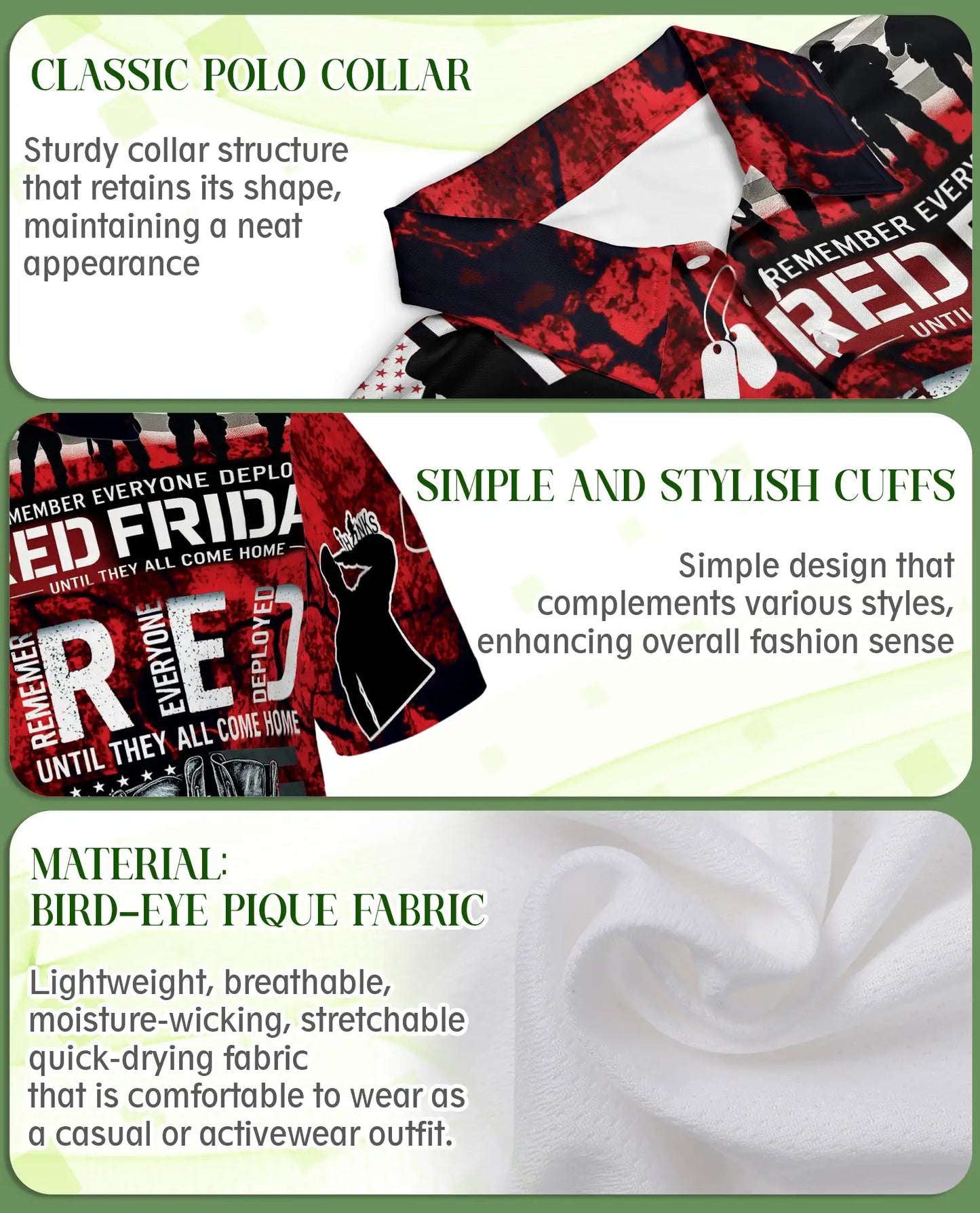 Military Support Patriotic Polo Shirt-Red Friday Inspired Design | Netecom
