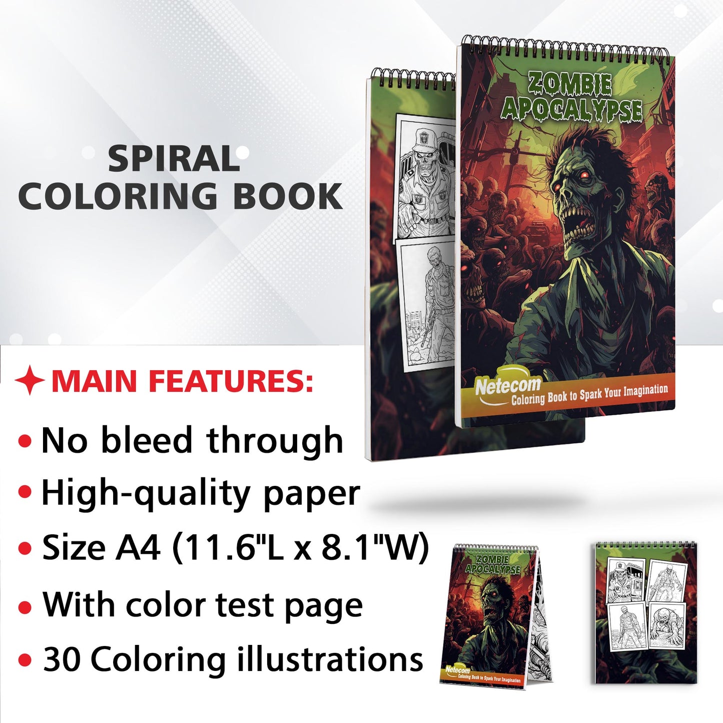 Zombie Apocalypse Spiral Bound Coloring Book, Unleash Your Artistic Talents in the Zombie Apocalypse Journey with 30 Charming Coloring Pages for Coloring Enthusiasts to Embrace the Gruesome and Tense Atmosphere of the Post-Apocalyptic Era