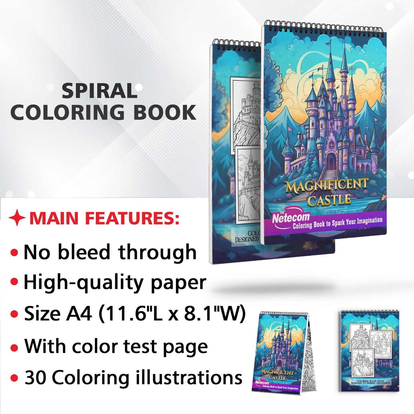 Magnificent Castle Spiral Bound Coloring Book: Dive into 30 Imaginative Coloring Pages, Capturing the Imagination and Wonder of Castles as Epic Centers of Adventure