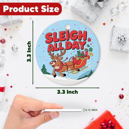 Netecom Funny Santa Sleigh Christmas Ornament, Sleigh All Day Ceramic Ornament for Xmas Tree Hanging Decorations Gift, Home Decor, Gifts for Friends & Family, Holiday Party Present