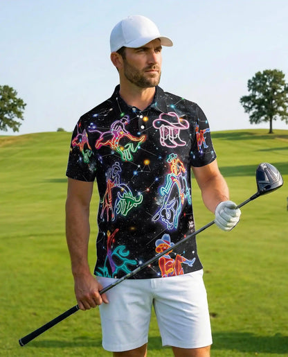 Neon Cowboy Constellation Polo Shirt-Western Galaxy Design | Netecom