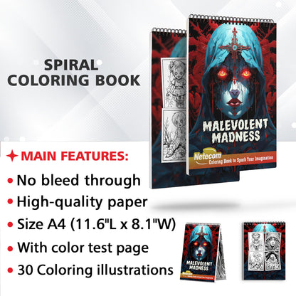 Malevolent Madness Spiral Bound Coloring Book, Explore the Twisted Realms of Malevolent Madness Through Intricate Coloring