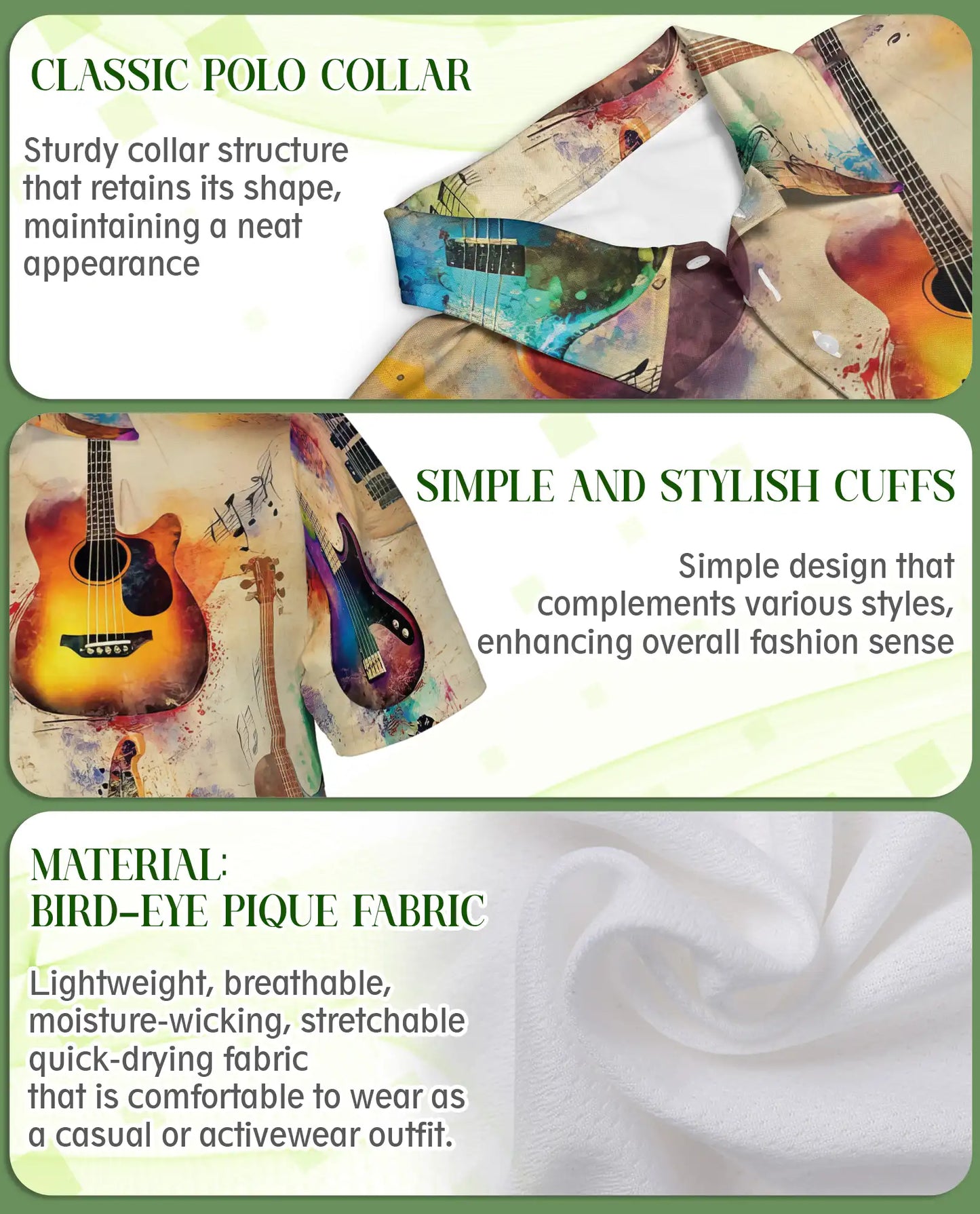 Watercolor Guitar Polo Shirt – Artistic Music Print | Netecom