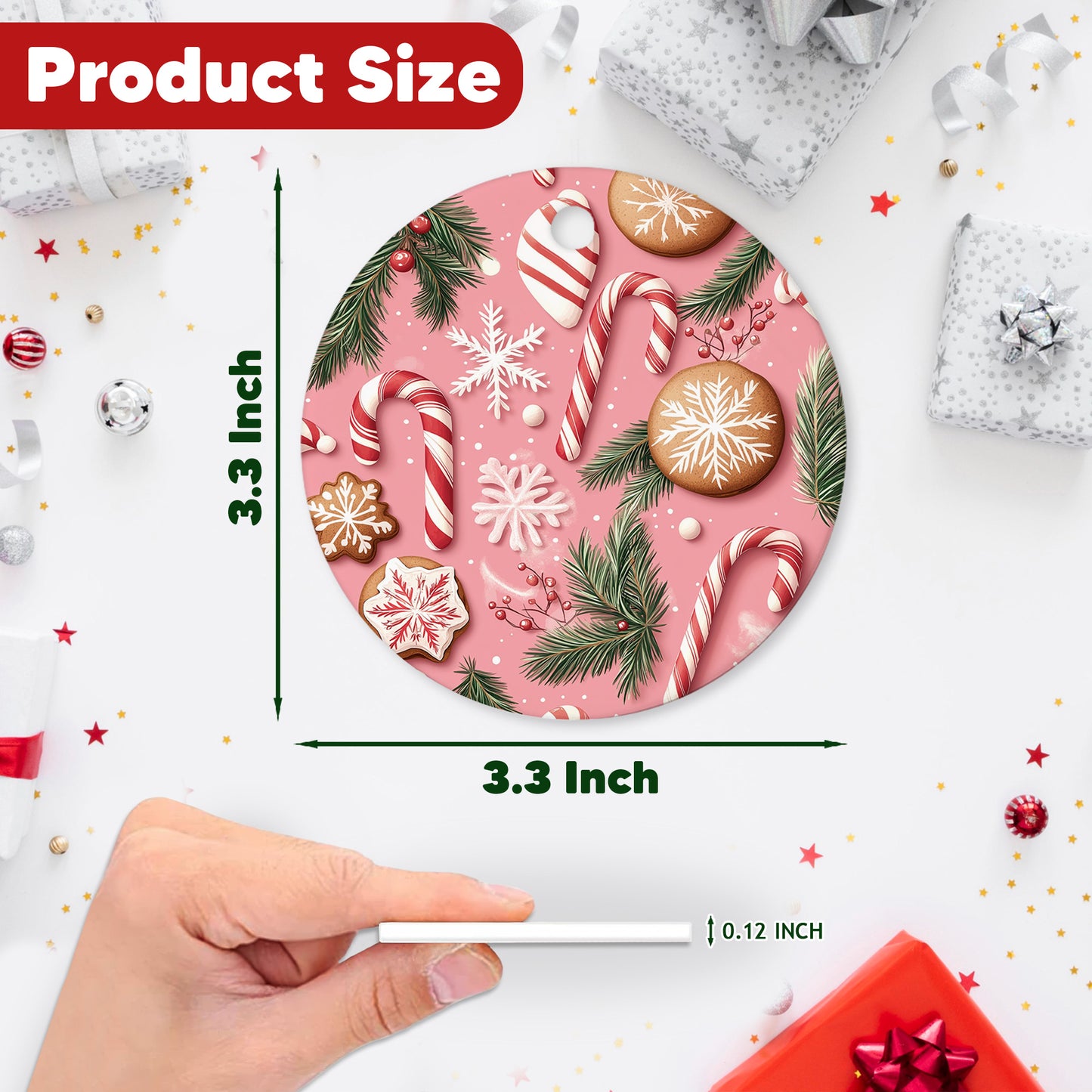 Netecom Funny Pink Holiday Sweets Christmas Ornament, Ceramic Candy Canes and Gingerbread Cookies Keepsake Ornament for Xmas Tree Decorations, Gifts for Holiday, Party, Home Decor